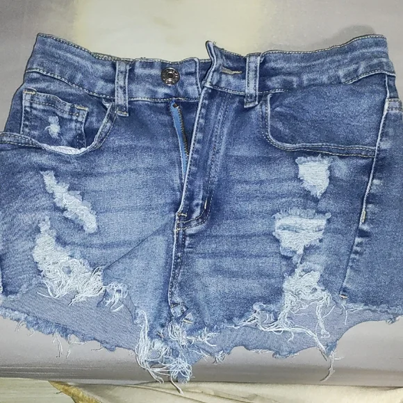 SHEIN Blue Distressed Jean Shorts - Picture 1 of 2